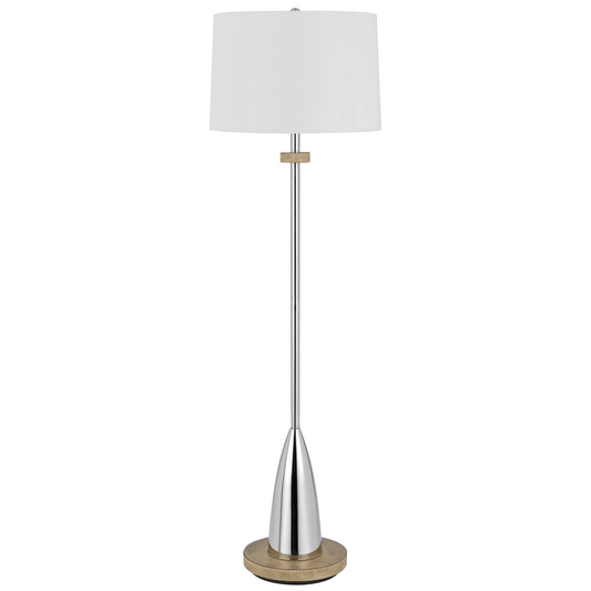 LOCKPORT | 3-Way Chrome Finish Metal Floor Lamp With Rubber Wood Base - Disselt Designs