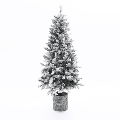 SLIM FLOCKED PRE-LIT 5.6 | 5.6Ft Pre-Lit LED Artificial Slim Fir Christmas Tree with Pot - Disselt Designs