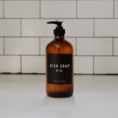 16oz Amber Glass Dish Soap Dispenser - Black Label