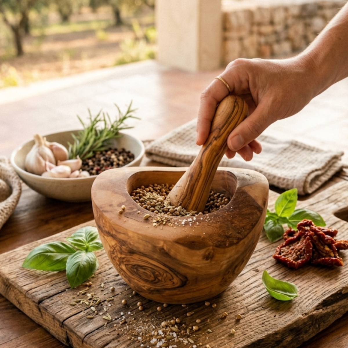 Olive Wood Rustic Mortar and Pestle