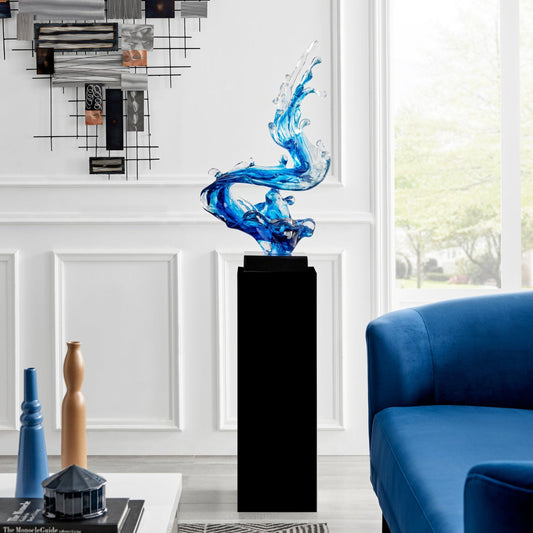 Ocean Blue Cortes Bay Wave Floor Sculpture with Black Stand, 57" Tall - Disselt Designs