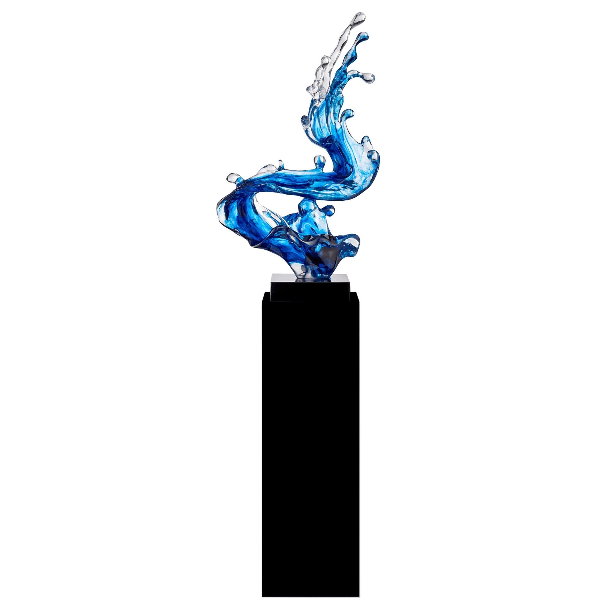 Ocean Blue Cortes Bay Wave Floor Sculpture with Black Stand, 57" Tall - Disselt Designs
