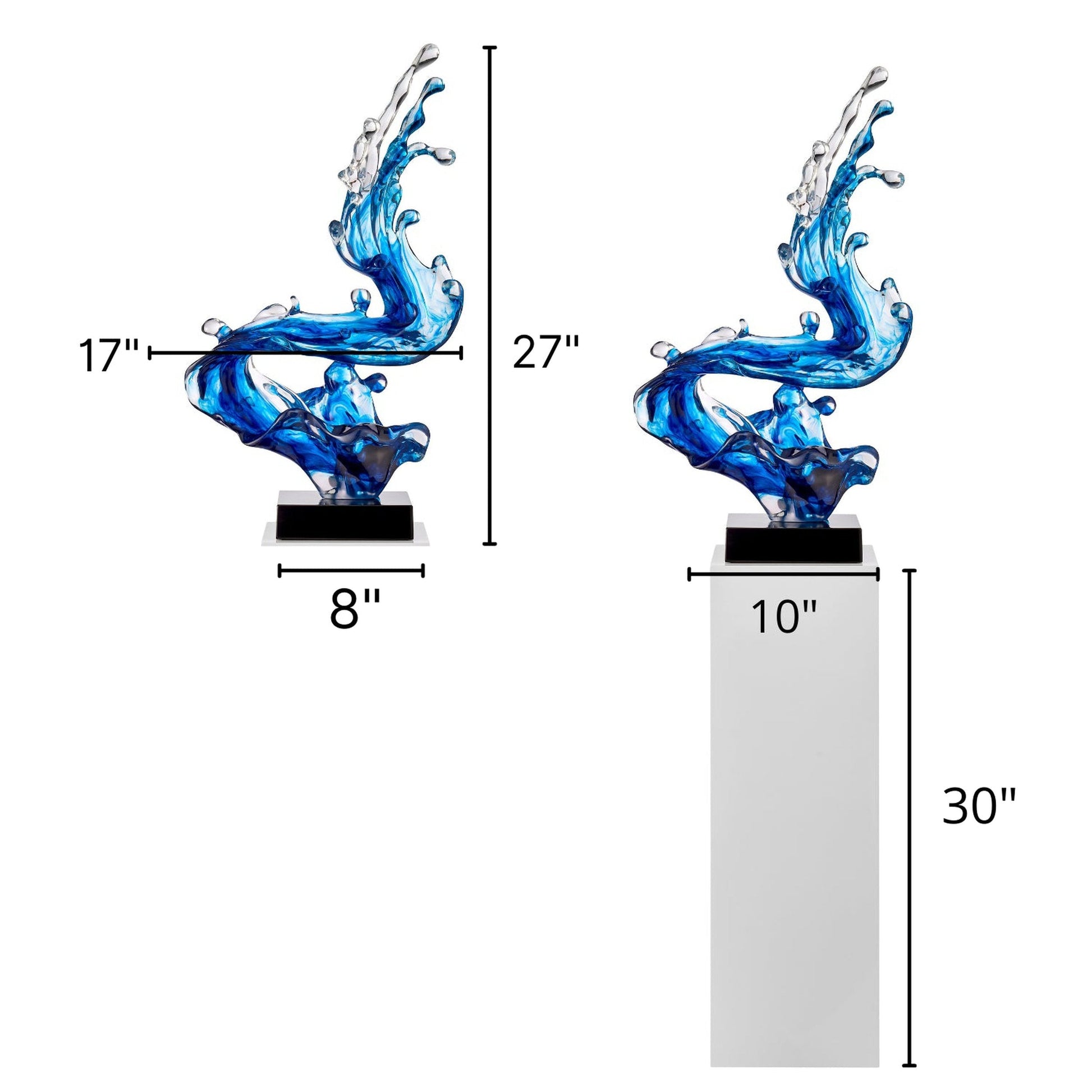 Ocean Blue Cortes Bay Wave Floor Sculpture with Black Stand, 57" Tall - Disselt Designs
