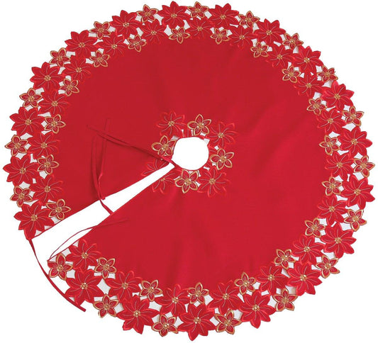 POINSETTIA | Festive Poinsettia Tree Skirt, 48''Round - Disselt Designs