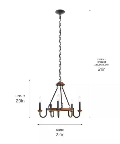 Barrett 22"W 5-Light Chandelier by Kichler Auburn Stain with Anvil Iron Finish