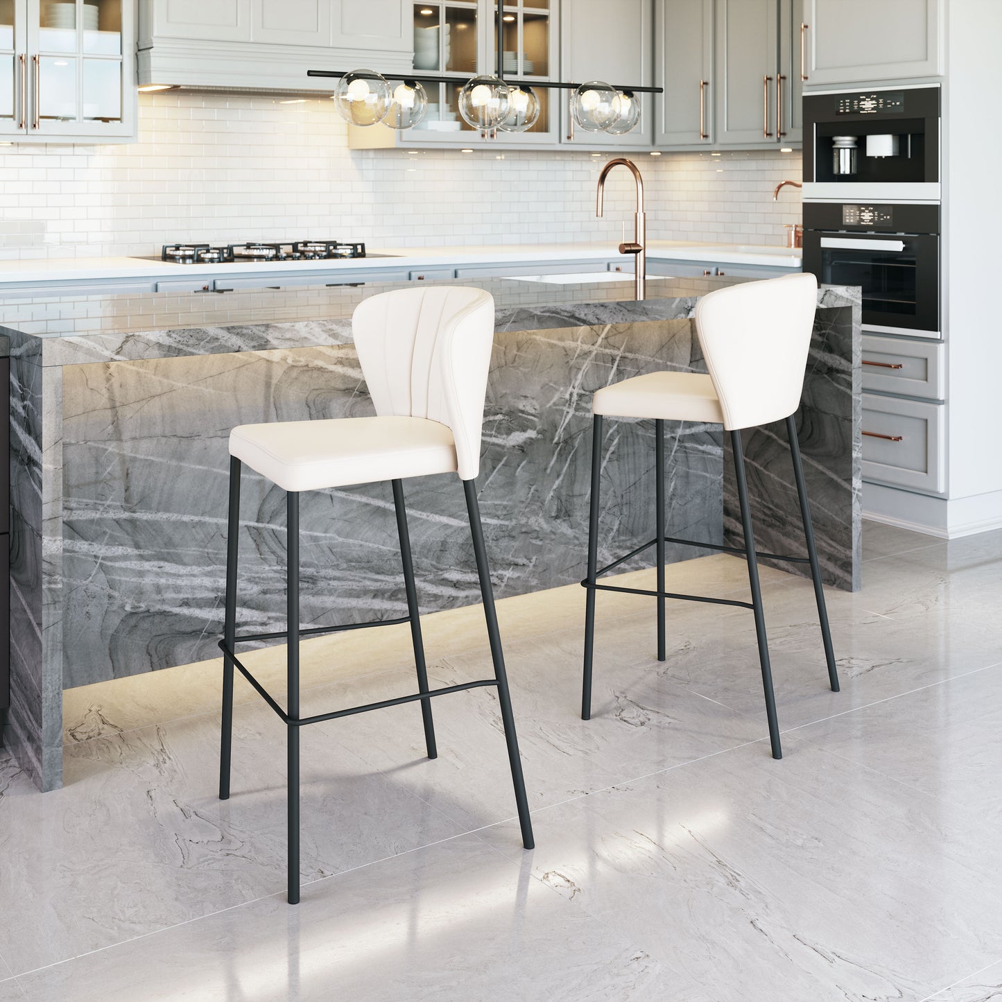 Linz Barstool (Set of 2) Cream - Disselt Designs