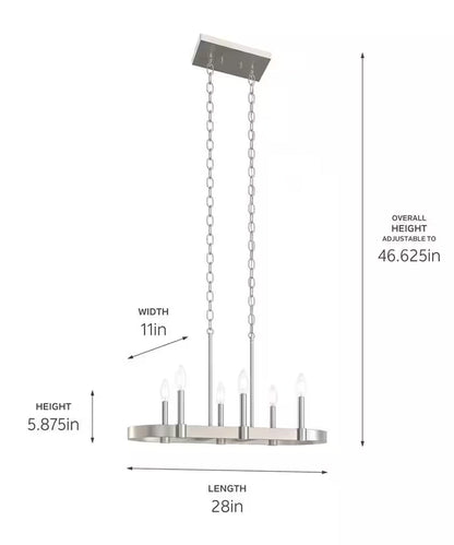 Brene 28"W 6-light Linear Farmhouse Chandelier by Kichler Brushed Nickel Finish