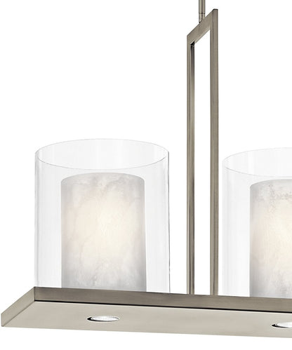 Triad 40"W 6-Light Classic Pewter Finish Clear Glass White Vetro Mica Shades Linear Chandelier by Kichler
