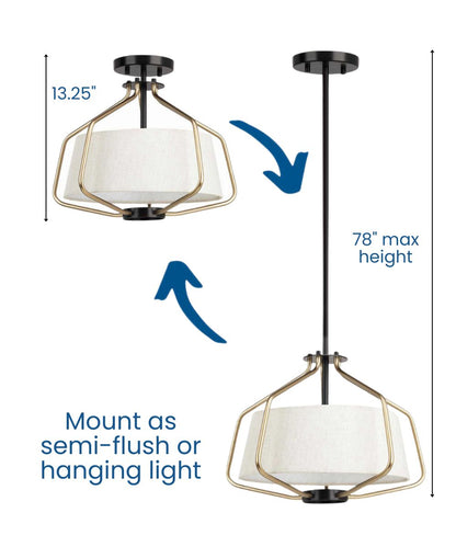 Hangar 2-Light 16"w Semi-Flush Mount/Pendant Convertible Light Fixture Antique Bronze by Progress