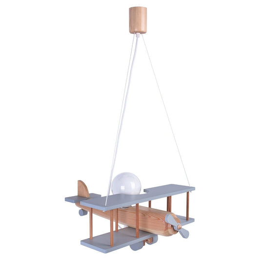 KIDS FLY AWAY LARGE | Grey + Wood Plane Hanging Lamp - Disselt Designs