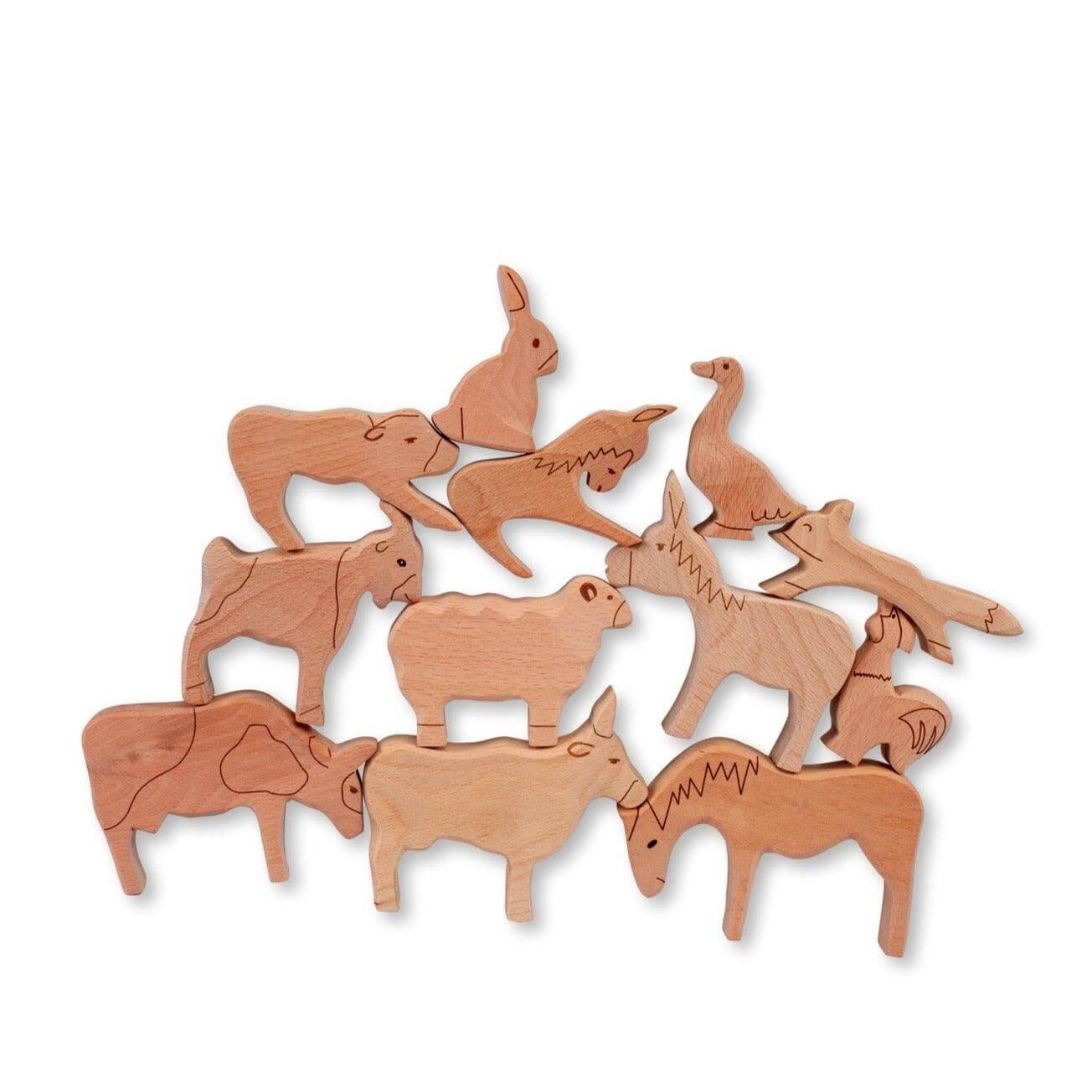 KIDS FARM | 12-Piece Wooden Farm Animals Set - Disselt Designs