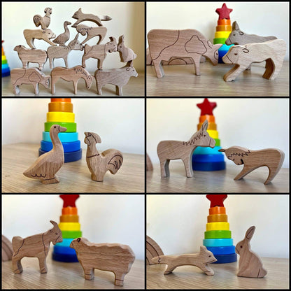 KIDS FARM | 12-Piece Wooden Farm Animals Set - Disselt Designs